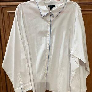 Lands' End Women’s Blouse White trimmed in Blue. Size 26W